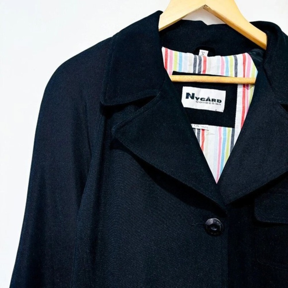 NYGARD‎ COLLECTION Black Button Front Belted Trench Coat Large - Picture 4 of 12